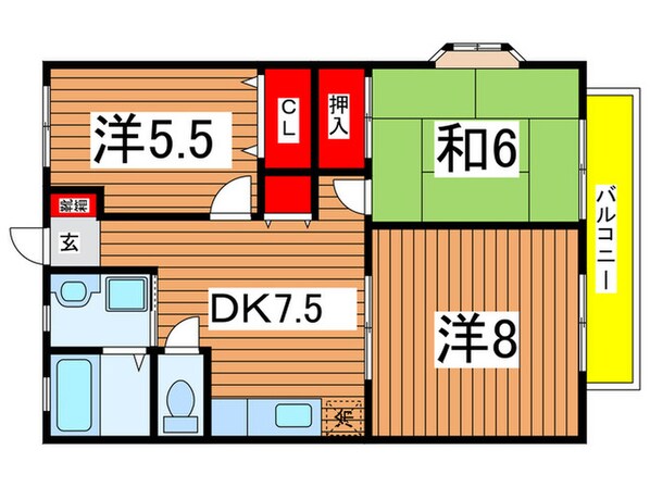 キャッスルカワサキＢの物件間取画像